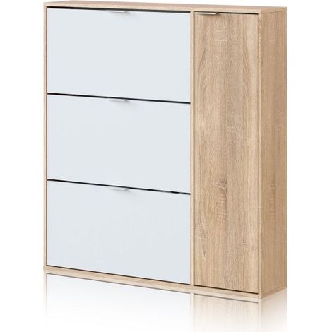 Zapatero de 4 puertas 106x115 cm Eris Blanco Artik (Blanco Mate) - Roble Canadian (ancho) x 115cm (alto) (1/5)
