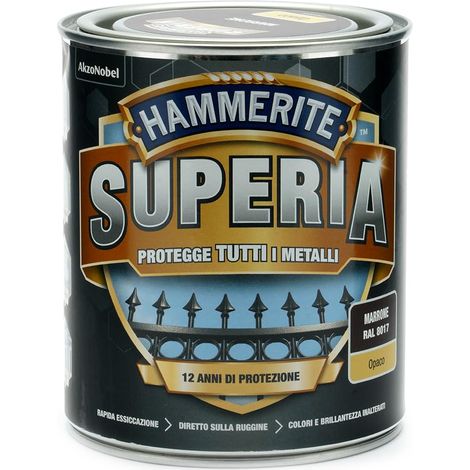 Hammerite Superia smalto metallo antiruggine interno e esterno, Opaco Marrone, 750 ml (1/2)