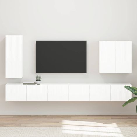 TV-Wandregal-Set Wandmontiert 6 pcs Hochglanz Weiß
