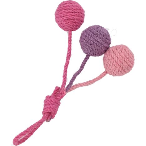 Hängender Sisalball für Katzen, kaubar, farbenfroh, interaktiv, Katzenspielzeug in Rosa und Lila, für den Innenbereich. (1/5)