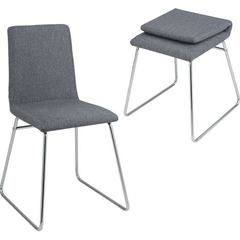 COSTWAY Upholstered Dining Chairs Set of 2 Kitchen Dinner Chairs-Grey (1/5)