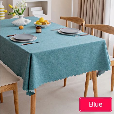 Nappe imperméable, en coton et lin nordiques, style japonais, unie, pour table à manger ou table basse, bleue (Bluemax Blue) (1/5)