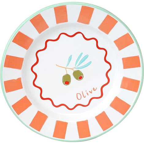 Assiette à Dîner en Émail Faite Main 25cm avec Design Olive Méditerranéen - Durable, Légère, Parfaite pour Repas Extérieur et Pique-nique (1/5)