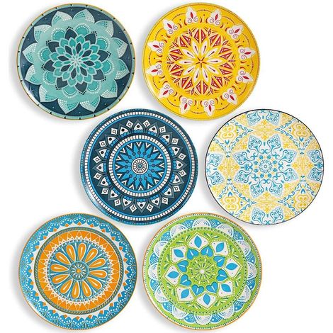 JeiibrZui Mehrfarbige Kollektion – 6-teilig – Ø 25 cm – Spülmaschinenfeste Keramikteller, ideal für den täglichen Gebrauch und besondere Anlässe (1/5)