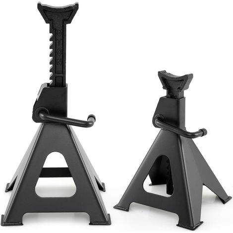 COSTWAY Coppia di Cavalletti per Auto con Portata di 6 Tonnellate, Cavalletti Auto Treppiedi a Cremagliera Altezza di Sollevamento 360-585 mm, Cavalletti Supporto Solleva Auto, Nero (1/5)