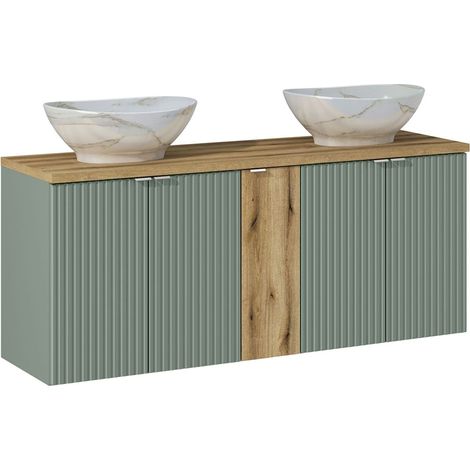 Doppelwaschtisch 140cm Jade, Grün und Holzoptik