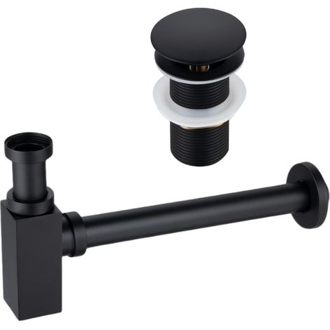BALNEO - ensemble bonde de lavabo Klik Klak A sans trop-plein noire + siphon carré noir en laiton - kit pour lavabo (1/5)