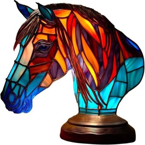 3PCS LAMPE DECORATIVE Lampe Vitrail Vitrail Verre Lampe En Verre Teint Pour Animaux Veilleuses Chambre D'enfant Cheval OBJET (1/4)