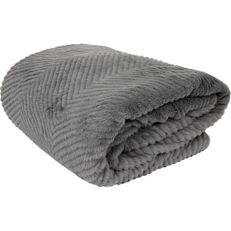 Plaid Velours Imitation Fourrure "Sherpa" 140x200cm Gris (1/5)