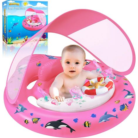 1 Bouée Bébé Avec Pare-soleil UPF 50+, Flotteur Anti-retour En PVC Pour Piscine, 6 À 36 Mois