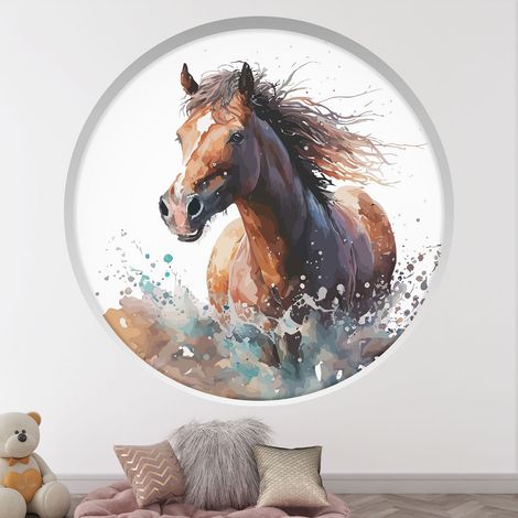 Stickers Trompe l'oeil Arche ronde Enfants - Cheval - Diamètre 30 cm (1/4)