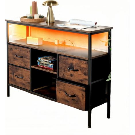 Vintage Sideboard mit LED, 4 Schubladen, 2 USB & 2 AC Anschlüssen, 110x30x78cm (1/5)