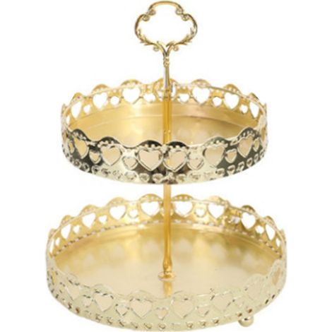 Double Layer Pastry Tray Decorative Copper Gold Biscuits Dessert Display Plate for Wedding Hollowed Out Love Heart (1/5)