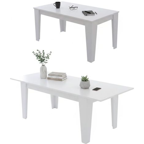 Ausziehbarer Tisch Sassetta, Ausziehbar, Mittelverlängerung, Maximal 220 cm, 220x88x78h cm Weiß