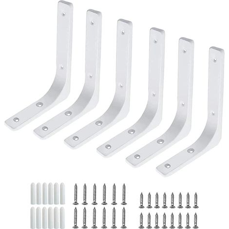 Lot de 6 supports d'étagère blancs, fixation murale, pour la décoration de meubles, à visser. (1/5)