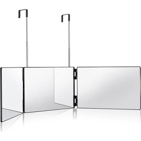 Kaelt - Miroir de coiffure à 360 degrés, miroir de coiffure, miroir de coiffure à trois voies avec crochet télescopique réglable en hauteur pour voyage, chambre, salle de bain (1/4)