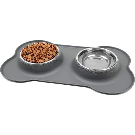 Filiyano-Gamelles doubles antidérapantes avec tapis en silicone anti-déversement pour chats, chiens et chiots. (1/5)