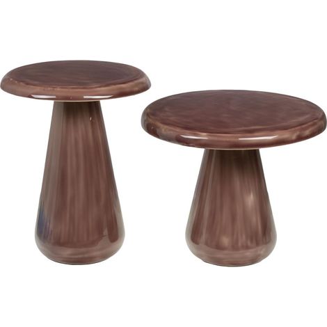 Amadeus - Lot de 2 bouts de canapé émaillés marron Ø40 cm (1/2)