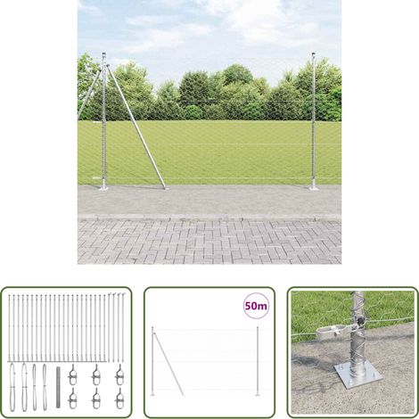 vidaXL Sécurité extérieure - Poteau de clôture. Argenté 50 x 1,5 m (maille 50 mm) Acier (1/5)