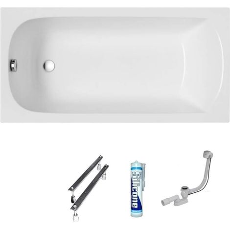 ECOLAM Baignoire rectangle acrylique blanc Classic 120x70 cm  Pieds siphon + silicone  baignoire en acrylique blanc (1/5)