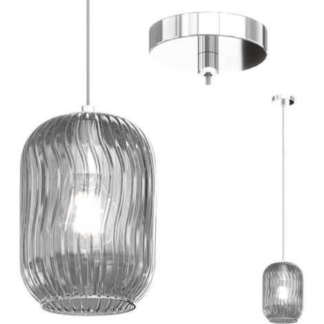Lampadario moderno top light tender 1181 cr s1 e27 led vetro sospensione, vetro fumè