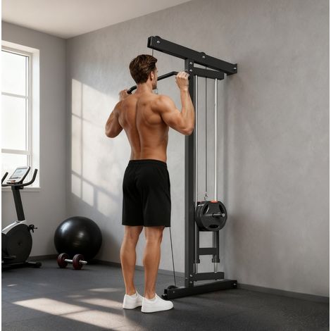 Máquina de polea para entrenamiento en pared, para jalón al pecho y remo, acero negro (1/5)