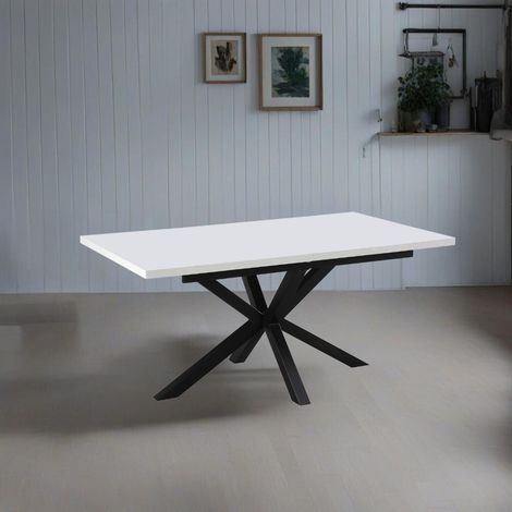 Table à rallonge avec plateau blanc et pieds noirs 160x90 cm - Mirk (1/4)