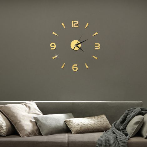 Sticker horloge murale en acrylique miroir 1 mm, décoration murale DIY, style moderne pour la maison, le bureau ou la chambre (Or) (1/5)