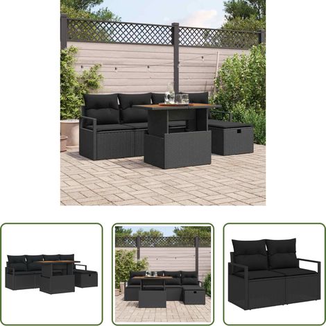 vidaXL Canapé en acacia - Ensemble de canapé de jardin 6 pcs Noir polyrotin (1/5)