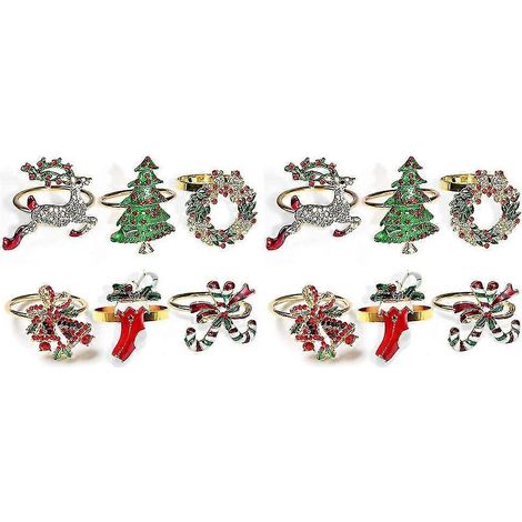 Set mit 12 weihnachtlichen Serviettenringen, goldene Metall-Serviettenringe für festlich gedeckte Tische.
