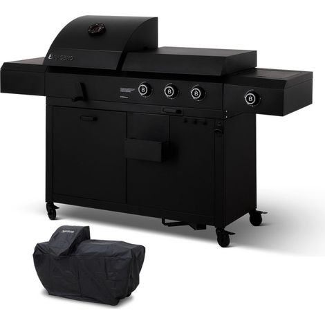 BRASERO BY FAVEX – Bi‑Energy EVO avec housse – Plancha gaz 3 brûleurs 10,8 kW – Barbecue charbon – Brûleur latéral 3 kW – Technologie Stable Flame – Jusqu'à 12 convives