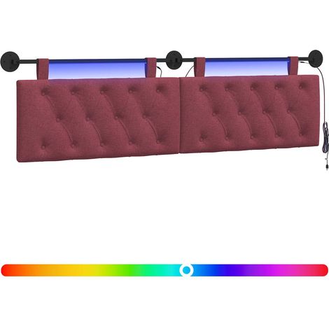 Hanging Headboard with LED Light Wine Red Fabric vidaXL