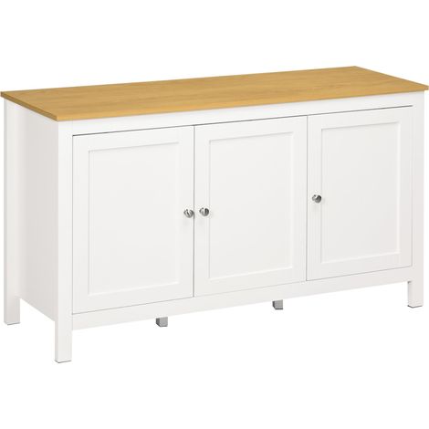 Meuble de rangement avec 2 placards et 2 étagères réglables sur 3 hauteurs, 120 x 40 x 70 cm, blanc et bois (1/5)