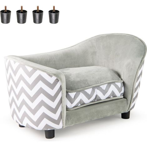 Sofá cama para mascotas 70 x 41 x 40 cm con cojín ultrasuave y respaldo curvado en terciopelo gris 200009987