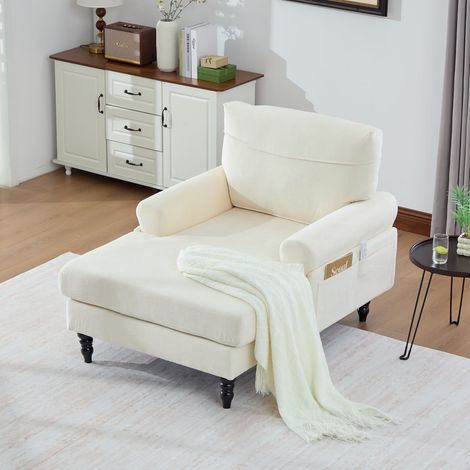 Chaise longue chenille structure bois avec accoudoirs dossier confort et poches de rangement (1/5)