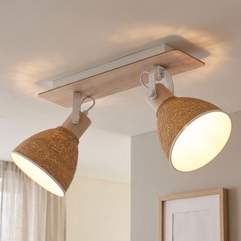 Faretto da soffitto Lampada da soffitto in legno Lampada da soggiorno orientabile bianca in metallo L 39 cm (1/5)