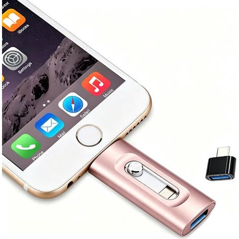 Clé USB 256 Go haute vitesse, compatible iPhone, iPad et Android, stockage externe Plug-and-Play pour photos, vidéos et fichiers, rose (1/5)