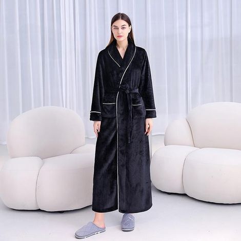 Accappatoio unisex, accappatoio in flanella extra lungo e spesso per uomo e donna, in morbido pile di corallo (microfibra), ad asciugatura rapida, con tasca (1/5)