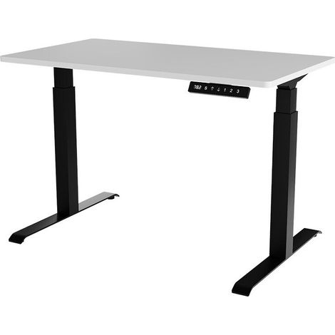 Escritorio de altura regulable Charlotte 194, Blanco + Negro, Eléctrico, Altura ajustable, Número de puertas: 0, Número de cajones: 0, 72x121x67cm