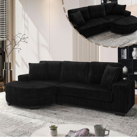 CHICFURN Divano angolare modulare 256,5 x 133,5 x 89 cm grigio, 4 posti, con pouf ovale (1/5)
