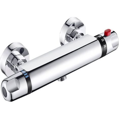 Mitigeur thermostatique pour douche - Rond - Entraxe 150 mm - Sécurité 38°C - Chrome (1/5)