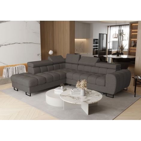Ecksofa Schlafsofa BASTIEN MAX in Stoff Aragon Dunkelgrau Ottomane Links
