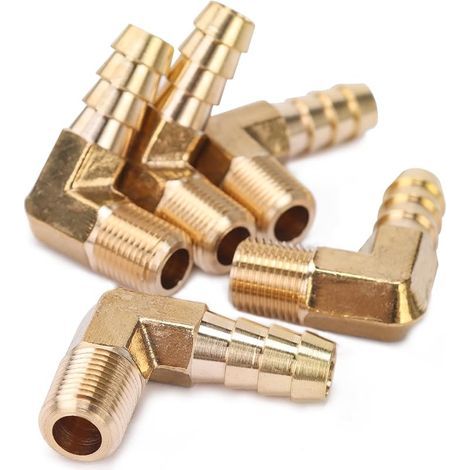 90 Degré Coude Laiton Barbillon Raccord 1/8-Pouce Mâle BSPT x 5/16-Pouce(8mm) ID Tuyau Bateau Eau (paquet de 5) (1/4)