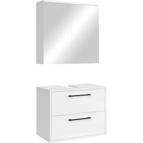 Waschbeckenunterschrank Set Florence 60 x 35 cm – Weiß Hochglanz
