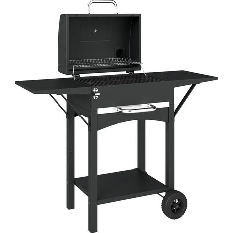 Holzkohlegrillwagen mit Seitenablagen und Thermometer