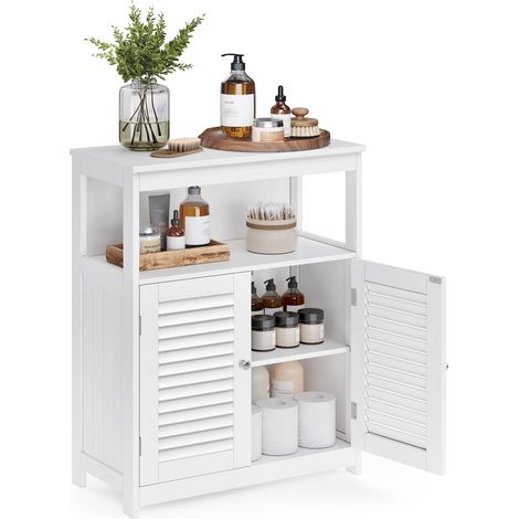 Meuble de Salle de Bain, Meuble de Rangement, Commode, Placard, Armoire, avec Étagères Réglables, Étagère de Rangement avec 2 Portes, 30 x 60 x 80 cm, Blanc BBC40WT (1/5)