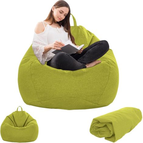Pouf pour enfants et adultes, 100 x 120 cm, pour adultes, grand pouf de jeu, taille XL, housse uniquement, sans rembourrage, pour l'intérieur et l'extérieur, décoration de salon, matcha (1/5)