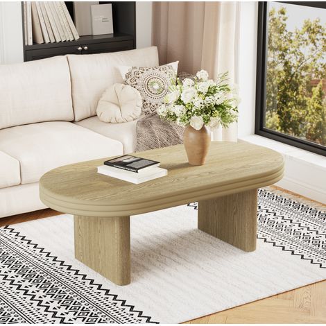 Mesa de centro ovalada de madera natural 120 x 60 x 41,5 cm OKWISH (1/5)