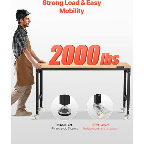 Établi Atelier Garage 1524 mm Table de Travail sur Roulettes à Hauteur Réglable, Capacité de Charge 907,2 kg avec Prise de Courant,… (1/5)