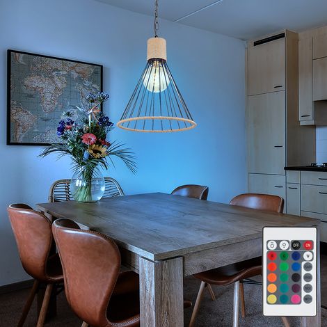 Pendellampe Hanfseil Hängeleuchte Kette Esszimmer Pendelleuchte im Käfig Design, schwarz, Fernbedienung dimmbar, RGB LED 8,5W 806Lm warmweiß, DxH 35x140 cm